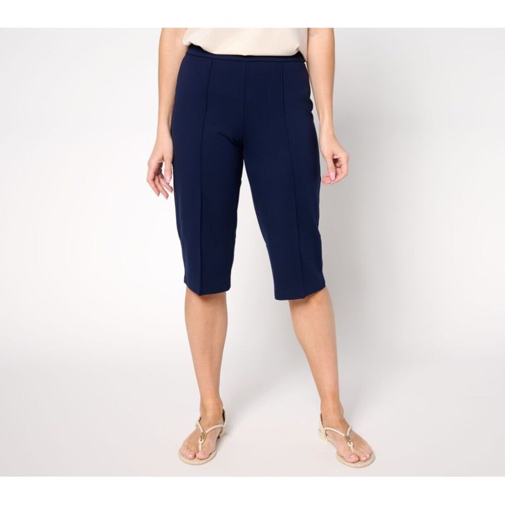Susan Graver Women's Petite Pants PXS Weekend Ponte Straight Leg Blue